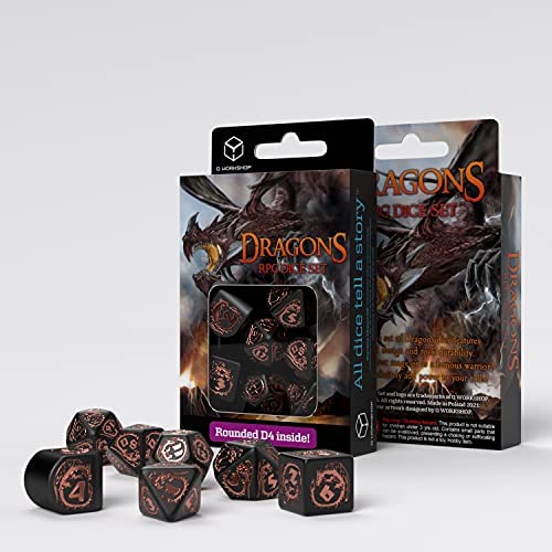 Dragons Modern Dice Set Black & copper (7) კამათელი