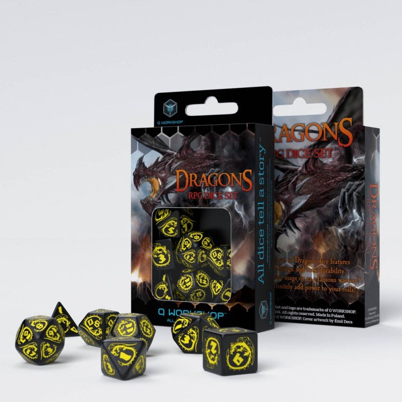 Dragons Black & yellow Dice Set (7) კამათელი