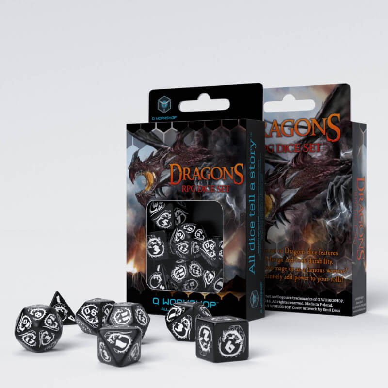 Dragons Black & white Dice Set (7) კამათელი