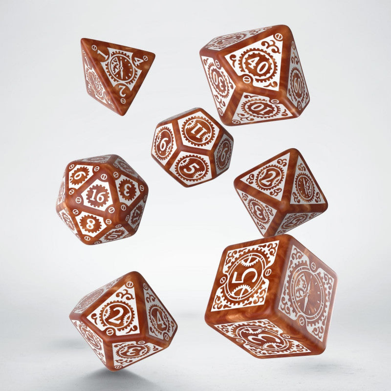 Steampunk Clockwork Caramel & White Dice Set (7) კამათელი