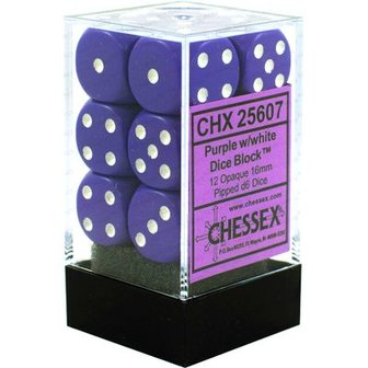 Chessex Opaque 16mm d6 with pips Dice Blocks (12 Dice) - Purple w/white