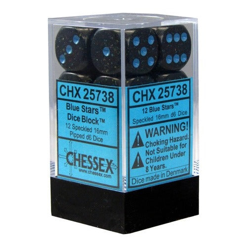 Chessex Speckled 16mm d6 with pips Dice Blocks (12 Dice) - Blue Stars