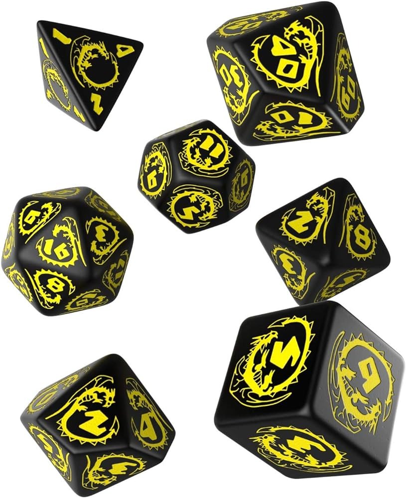 Dragons Black & yellow Dice Set (7) კამათელი