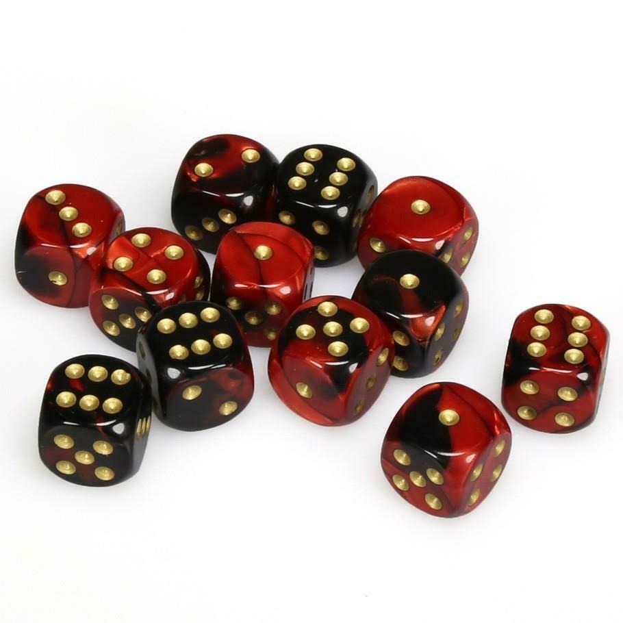 Gemini 16mm d6 with pips Dice - Black-Red w/gold კამათელი
