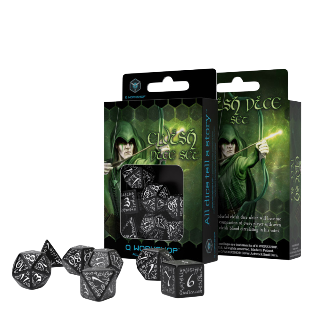 Elvish Black & white Dice Set (7) კამათელი