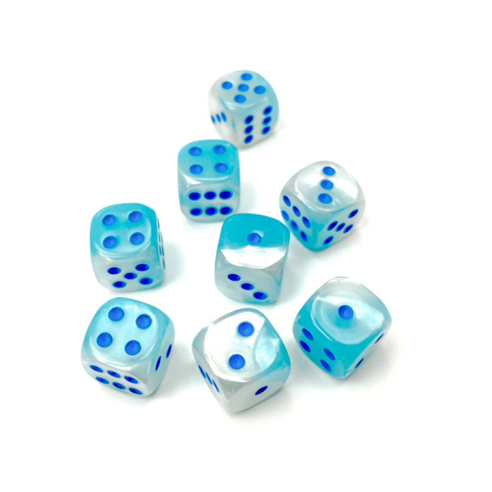 Gemini 12mm d6 Pearl Turquoise-White/blue Luminary Dice კამათელი