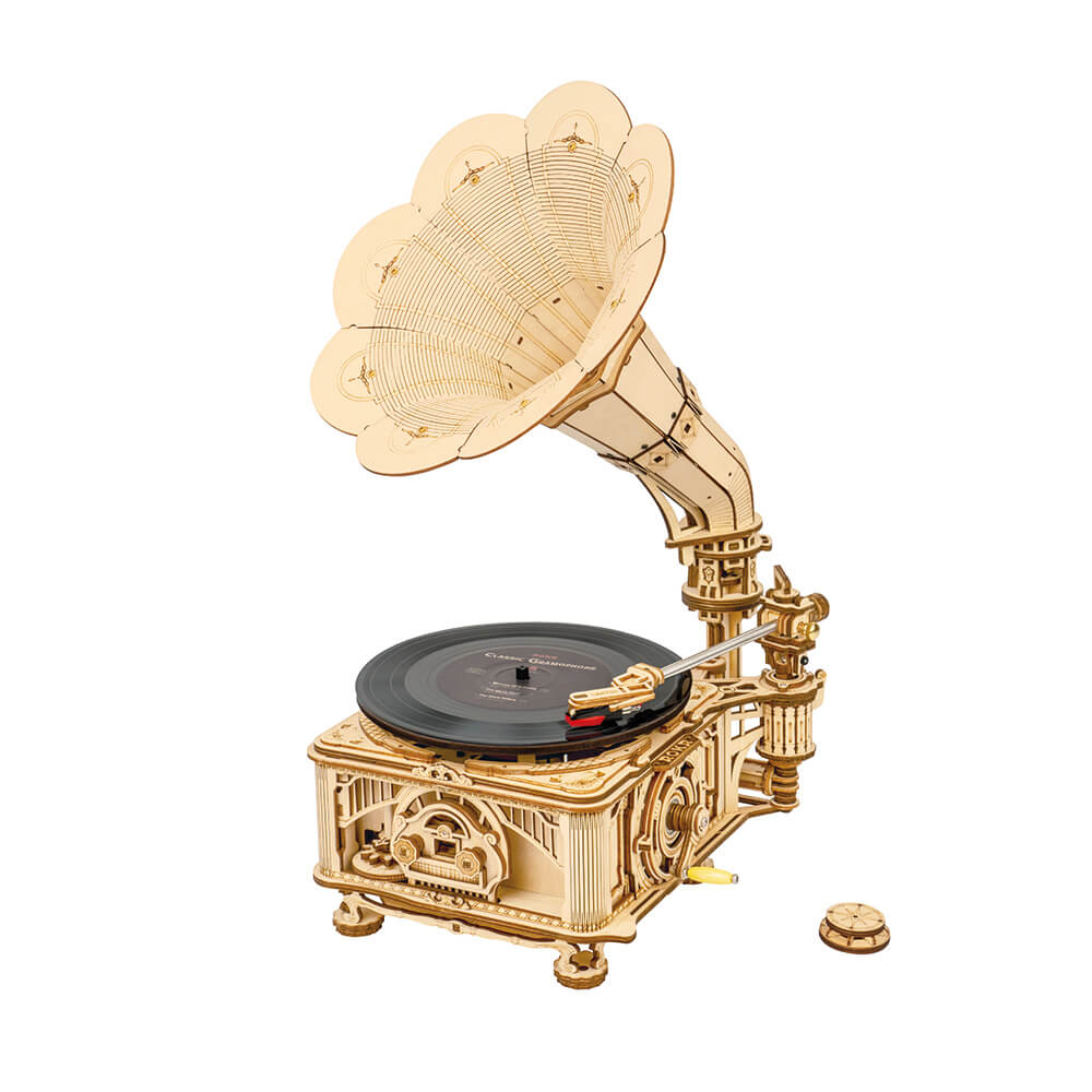 ROKR Classic Gramophone 3D Wooden Puzzle (Electric & Hand Rotate Mode)