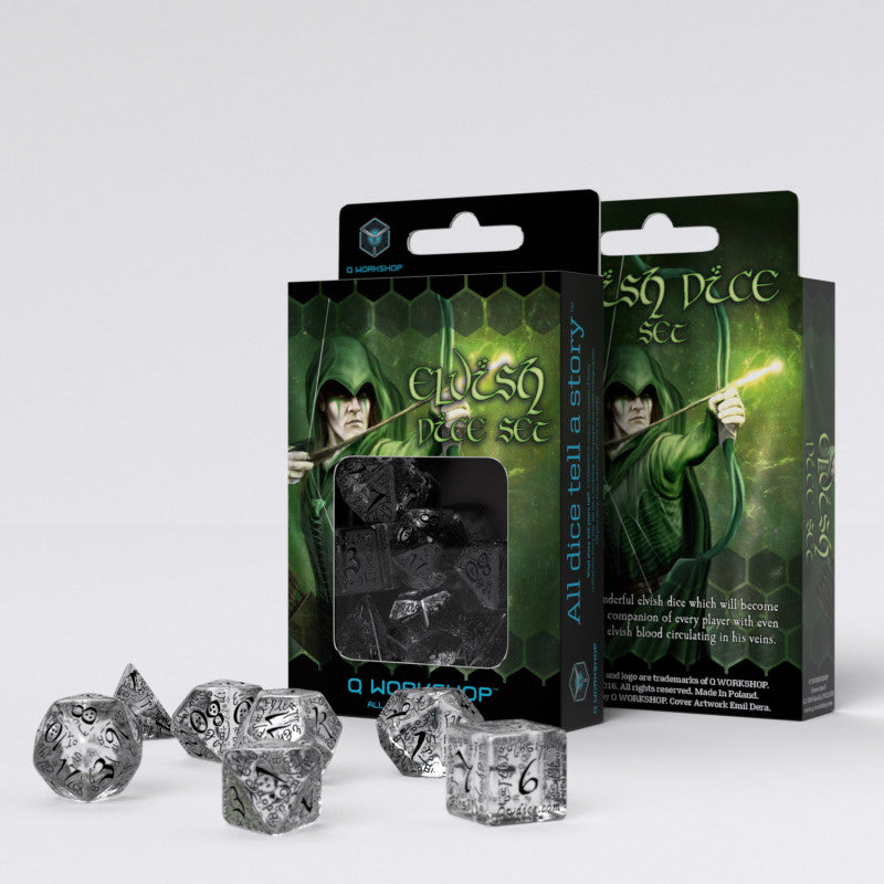 Elvish Translucent & black Dice Set (7) კამათელი