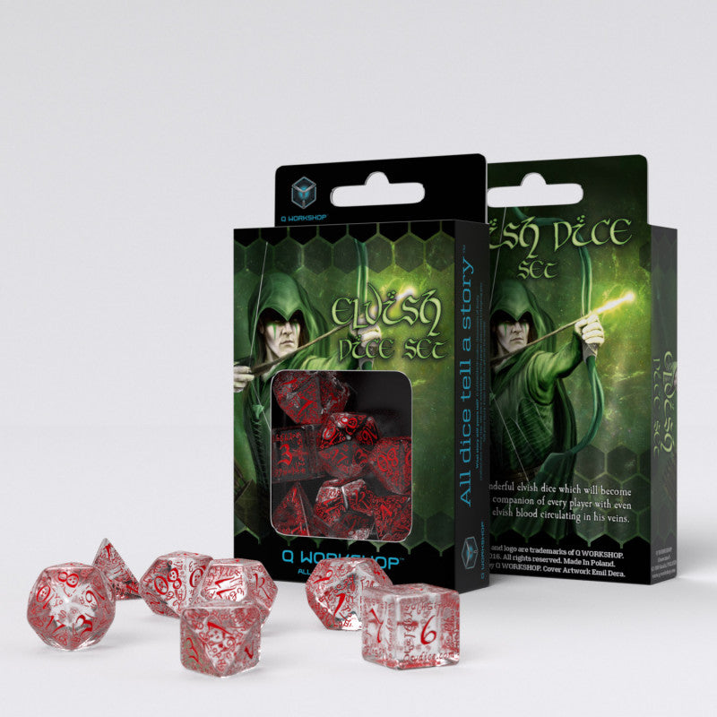 Elvish Translucent & Red Dice Set (7) კამათელი