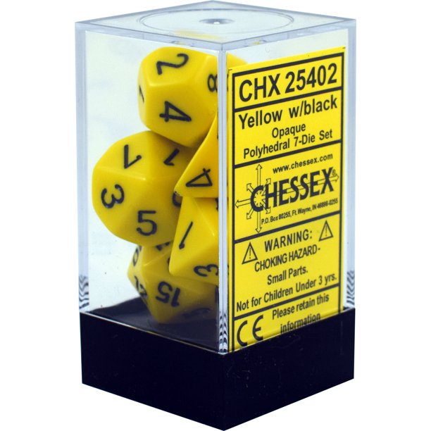 Dice Opaque Polyhedral 7-Die Sets - Yellow w/black კამათელი