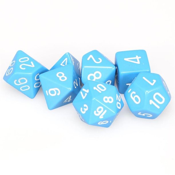 Dice Opaque Polyhedral 7-Die Sets - Light Blue w/white კამათელი