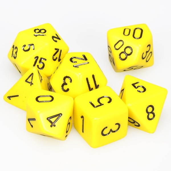 Dice Opaque Polyhedral 7-Die Sets - Yellow w/black კამათელი