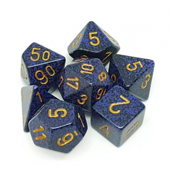 Dice Speckled Polyhedral 7-Die Set - Golden Cobalt კამათელი