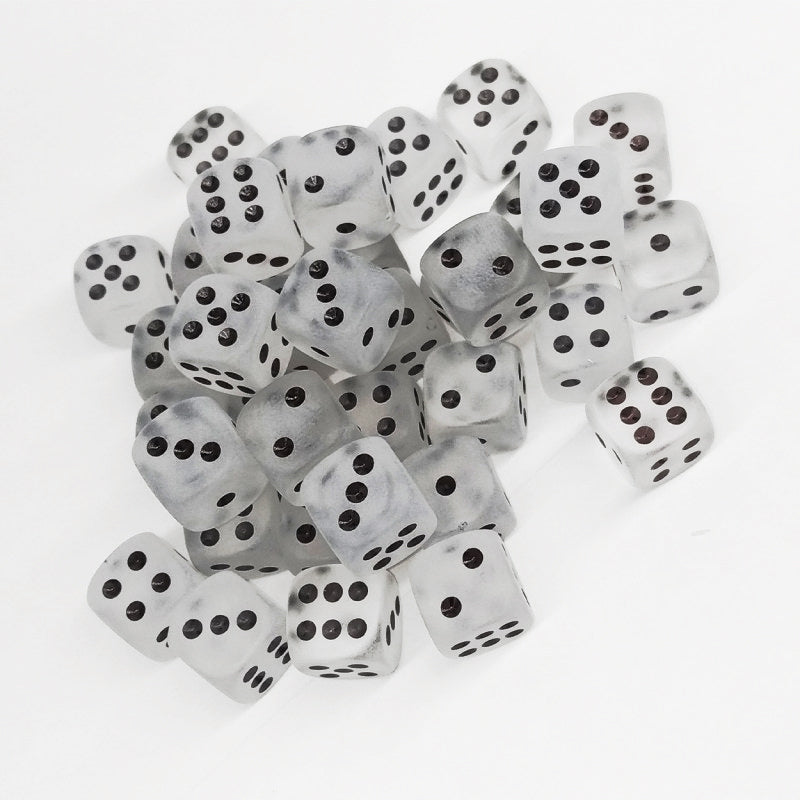 Dice Signature 12mm d6 with pips Dice Blocks (36 Dice) - Frosted Clear w/black კამათელი