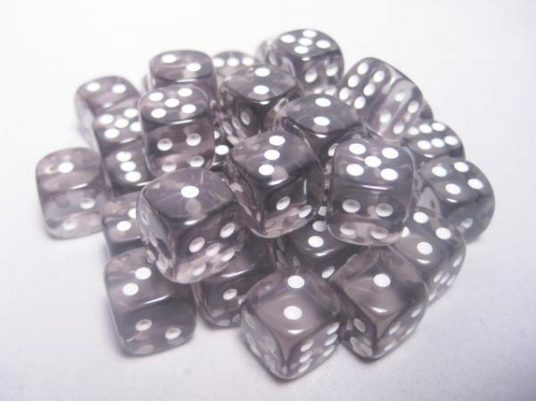 Chessex Translucent 12mm d6 with pips Dice Blocks (36 Dice) - Smoke w/white
