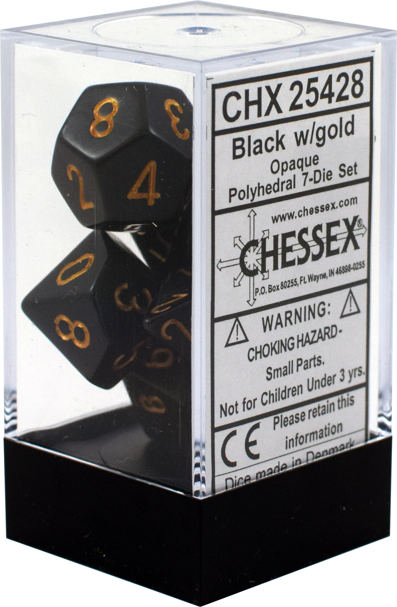 Dice Opaque Polyhedral 7-Die Sets - Black w/gold კამათელი