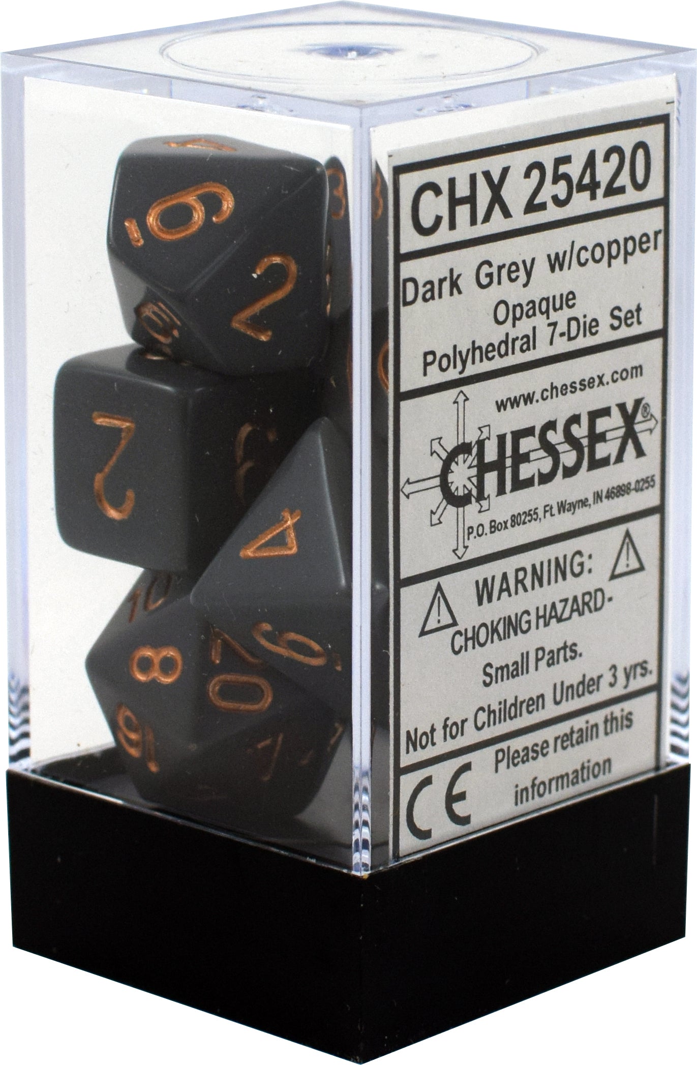 Dice Opaque Polyhedral 7-Die Sets - Dark Grey w/copper კამათელი