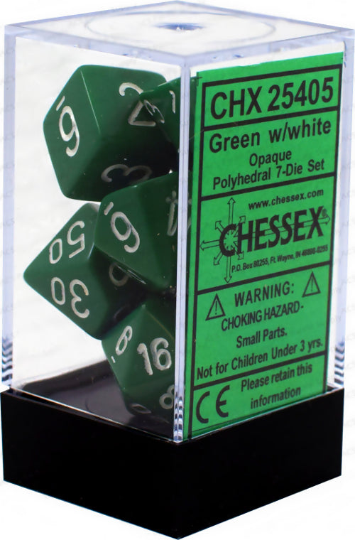 Dice Opaque Polyhedral 7-Die Sets - Green w/white კამათელი