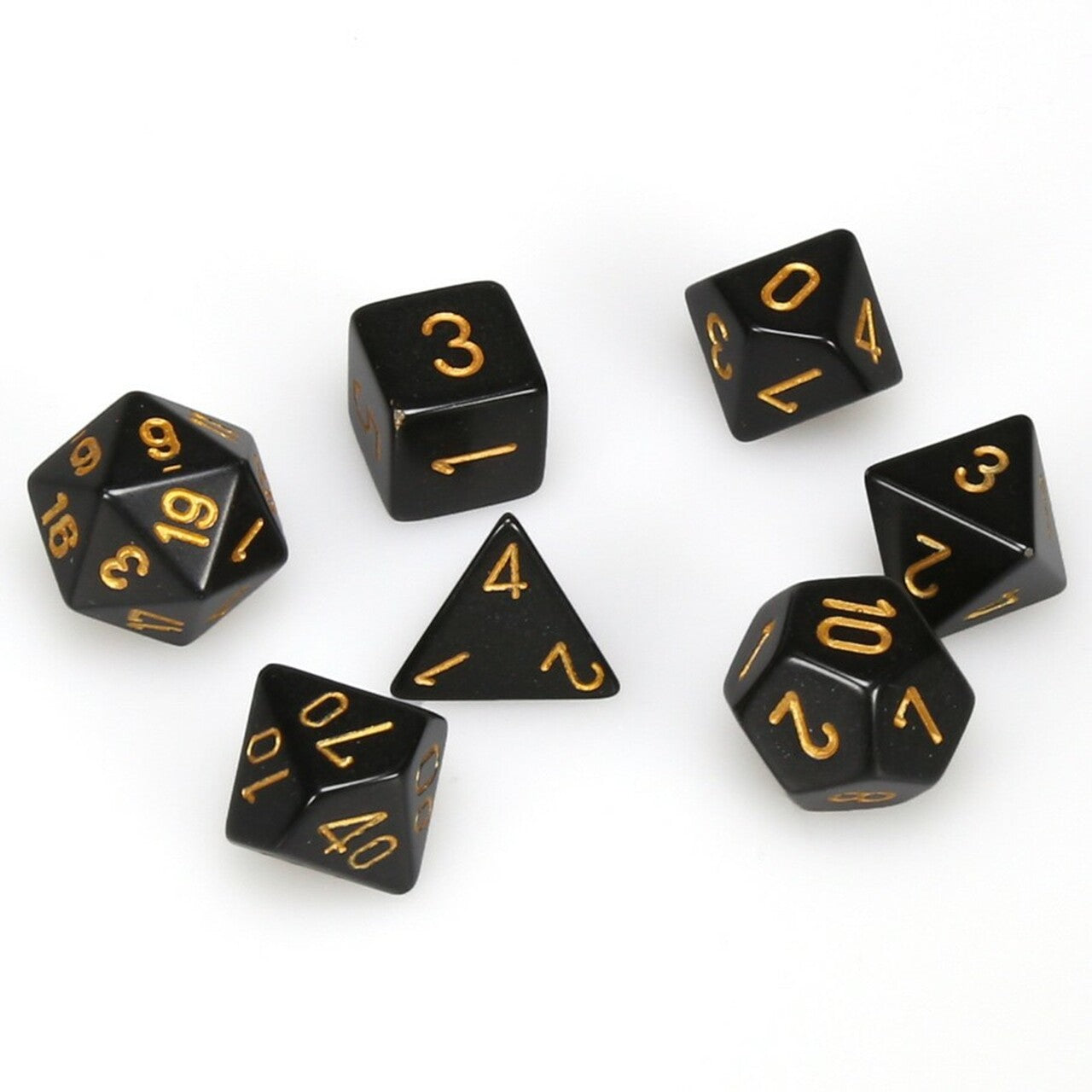 Dice Opaque Polyhedral 7-Die Sets - Black w/gold კამათელი