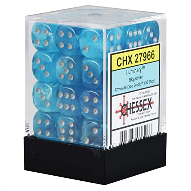 Chessex Signature 12mm d6 with pips Dice Blocks (36 Dice) - Luminary Sky/silver 12mm