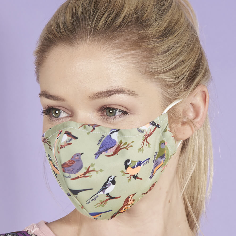 Green Wild Birds Face Cover - პირბადე