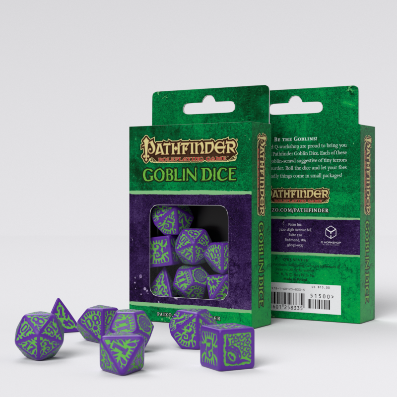 Pathfinder Goblin Purple & green Dice Set (7) კამათელი