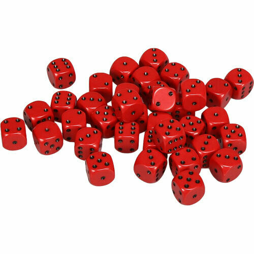 Chessex Opaque 16mm d6 with pips Dice Blocks (12 Dice) - Red w/black